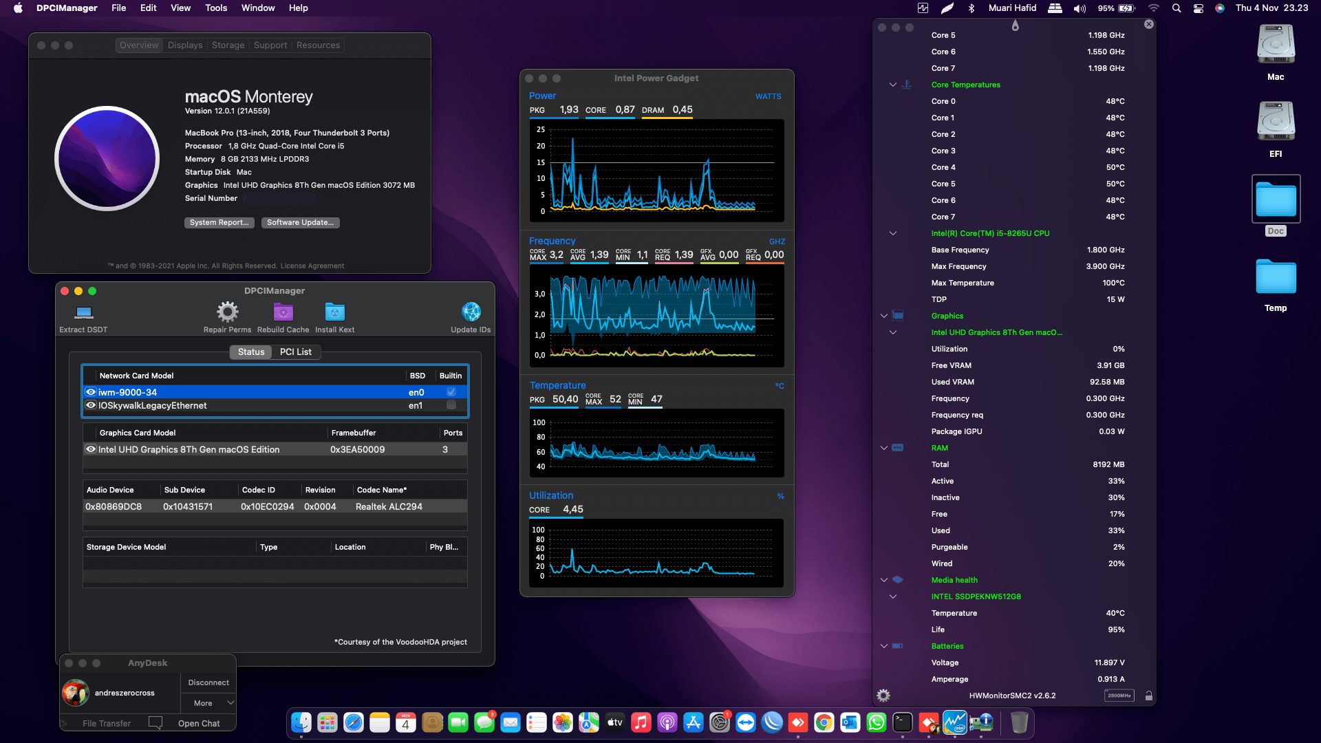 Success Hackintosh macOS Monterey 12.0.1 Build 21A559 in Asus ZenBook UX333FA-A5811T